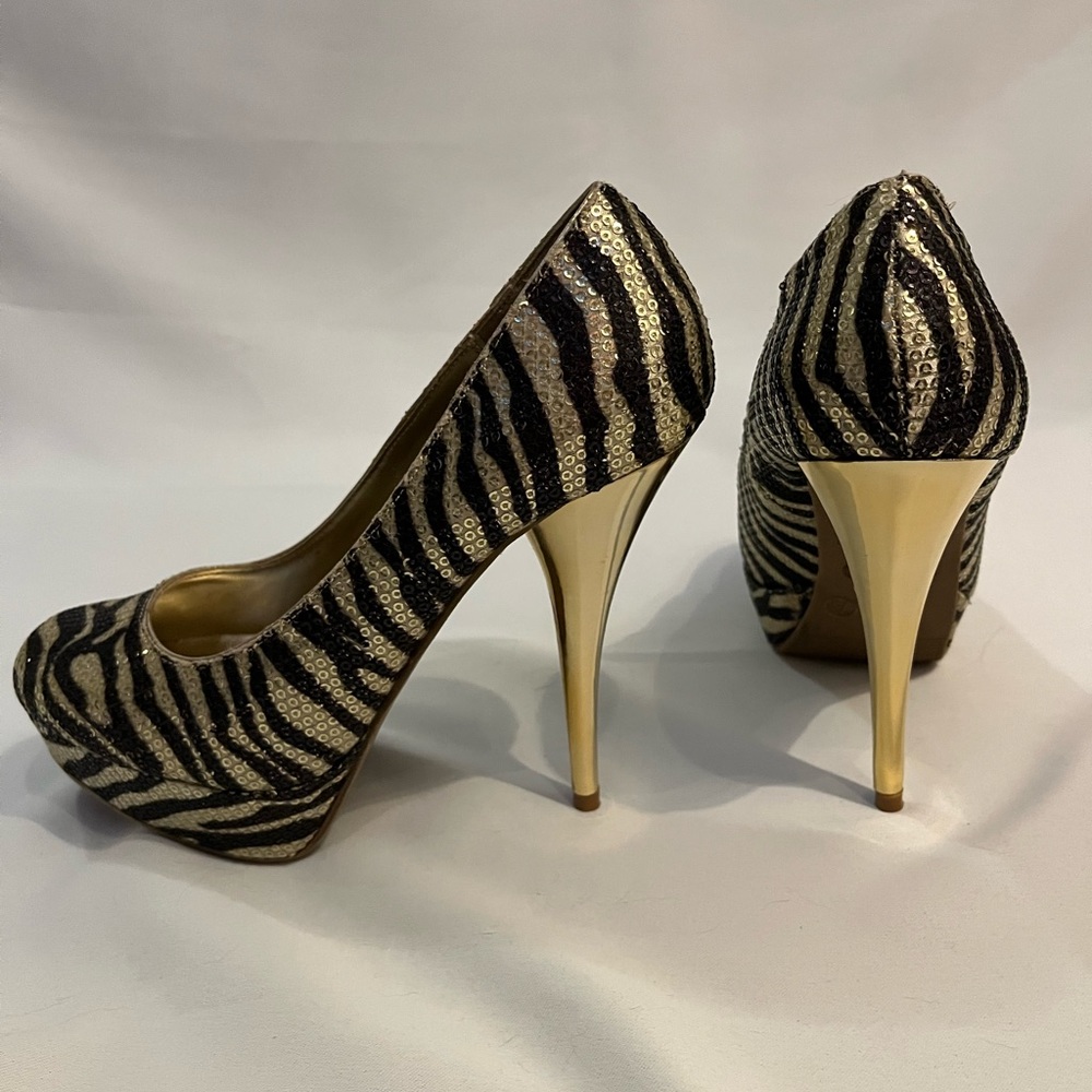 Steve Madden Gold Sequin Zebra Stripe Heel - image 2